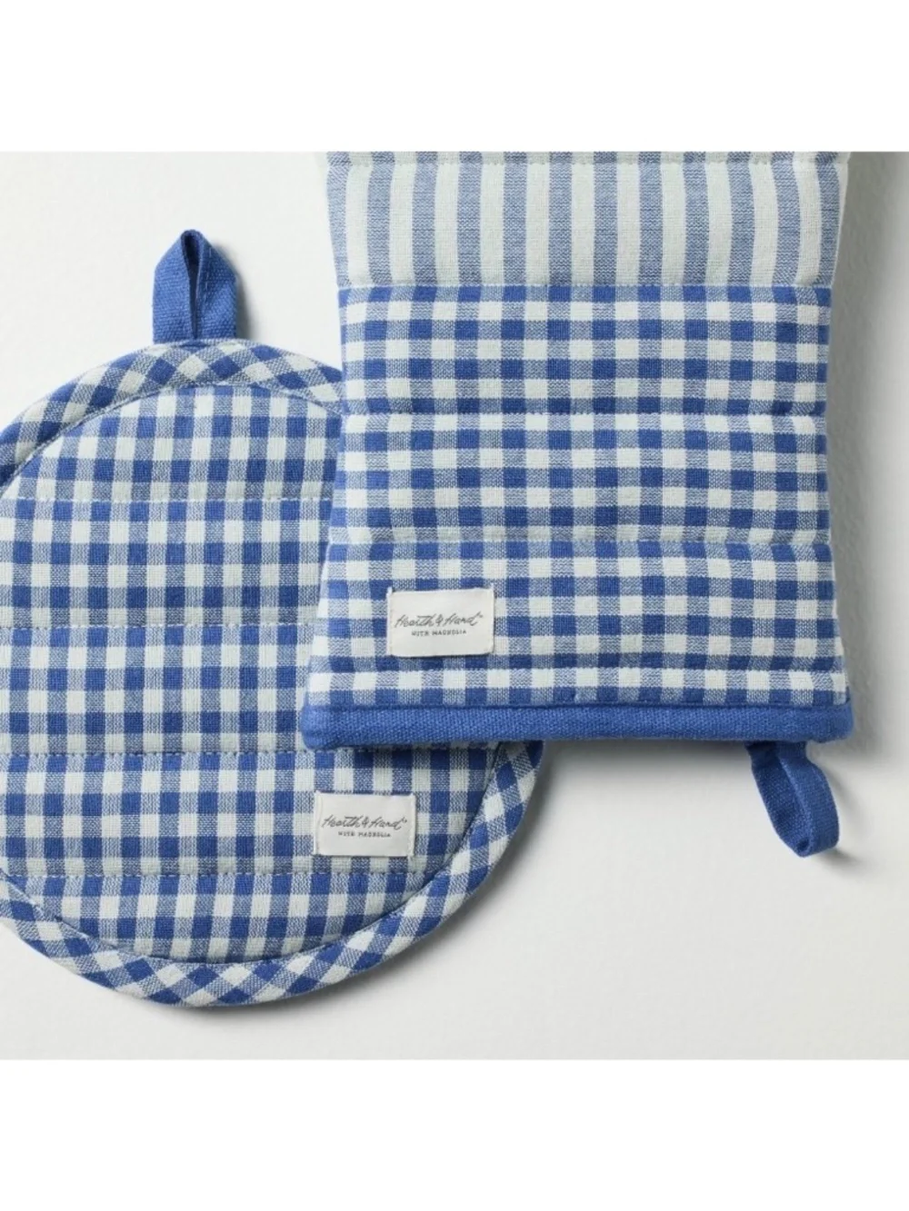 2pc Checkered Oven Mitt & Potholder Set Blue/White - Hearth & Hand Magnolia